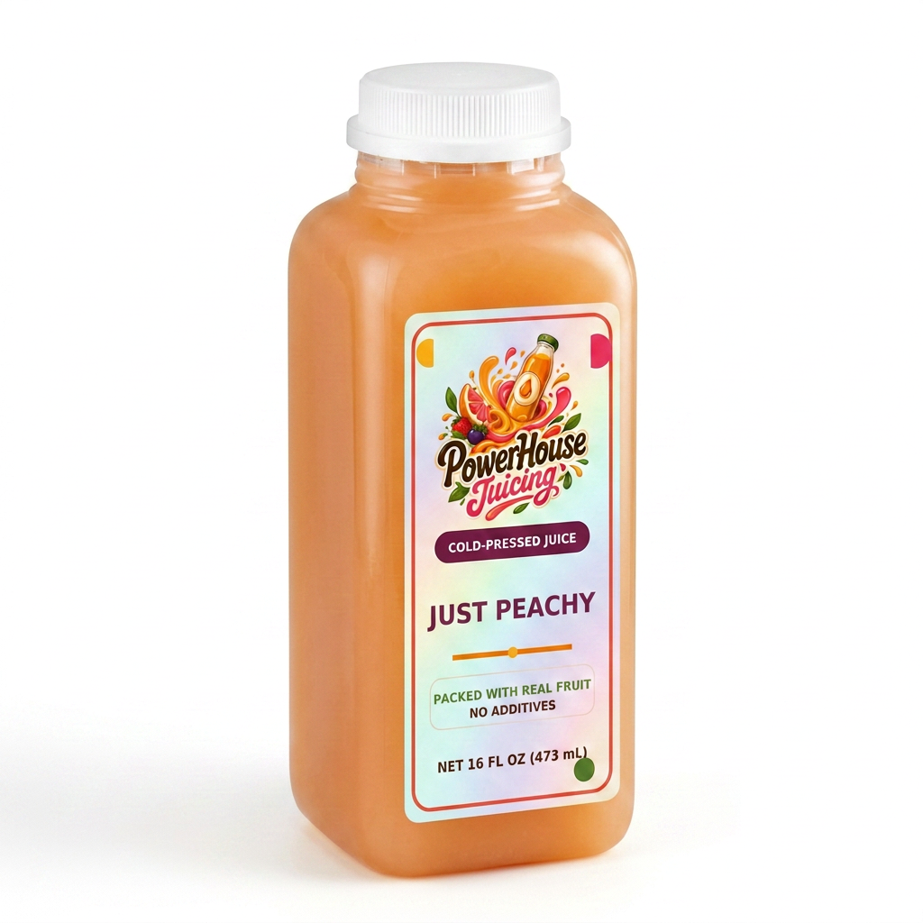 Just Peachy — PowerHouse Juicing cold-pressed juice bottle
