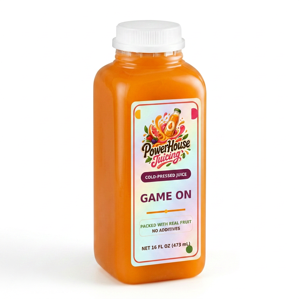 Game On — PowerHouse Juicing cold-pressed juice bottle