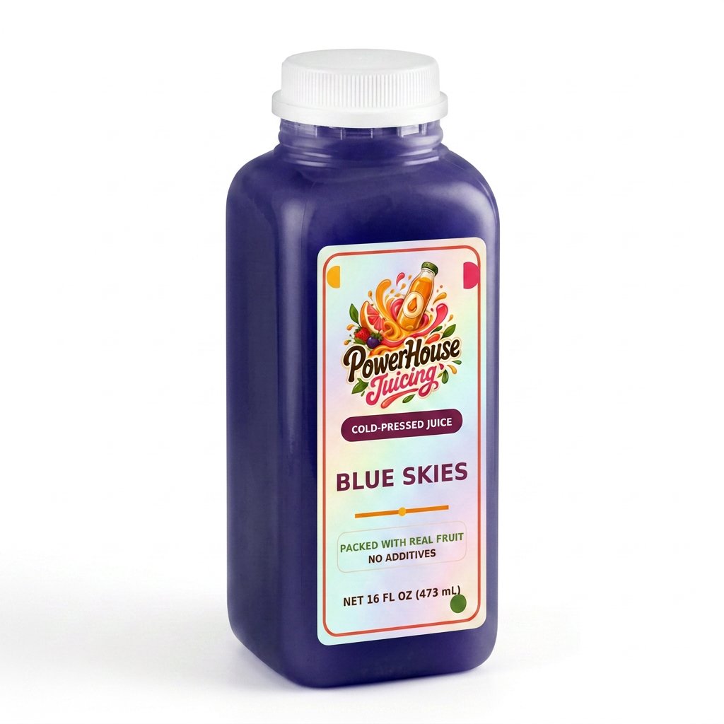 Blue Skies — PowerHouse Juicing cold-pressed juice bottle